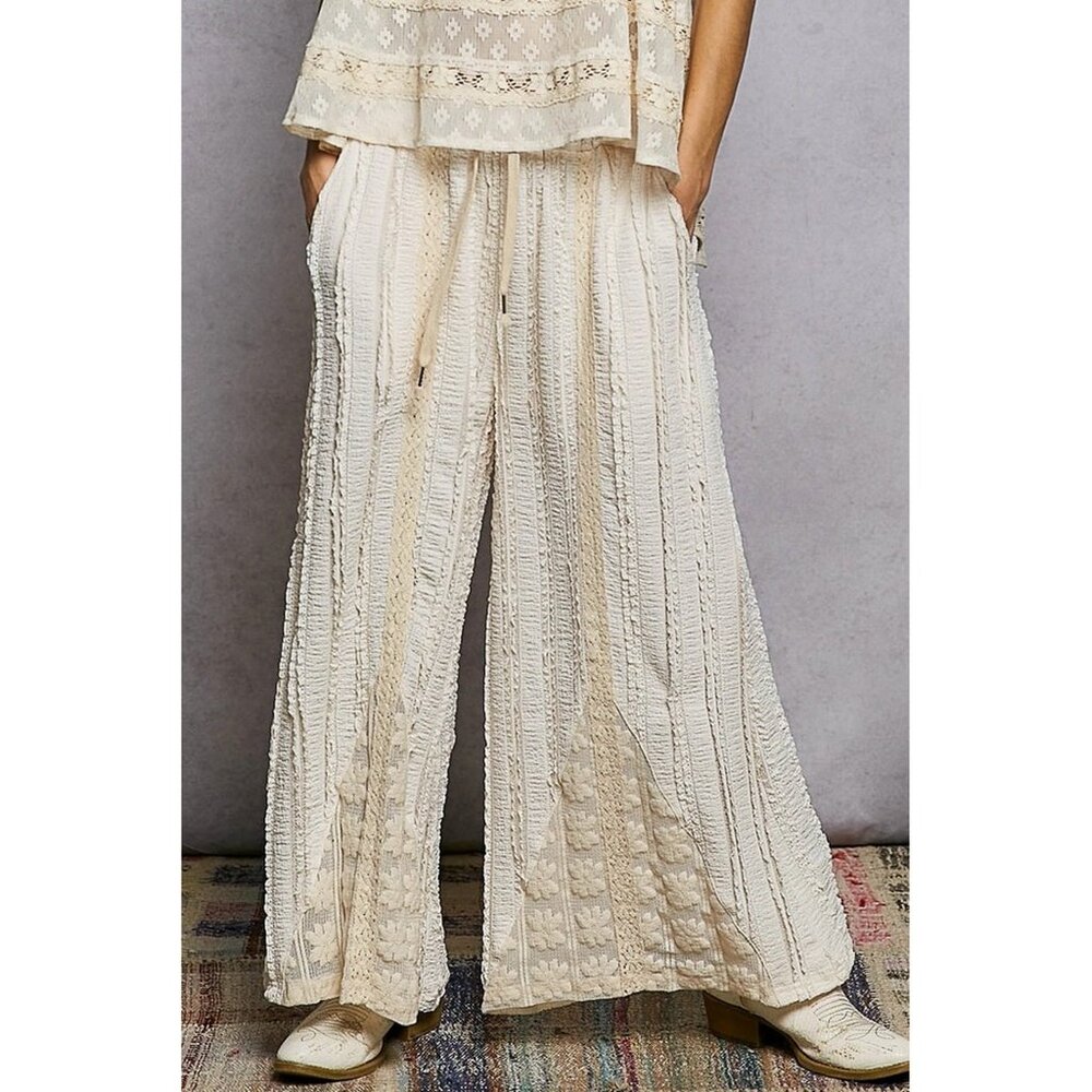 POL Waistband Lace Crochet Patch Solid Wide Pants Small